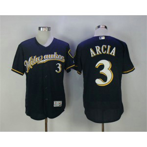 MLB Brewers 3 Orlando Arcia Navy Flexbase Men Jersey