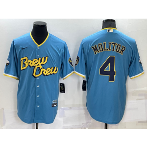 MLB Brewers 4 Paul Molitor Powder Blue 2021 City Connect Nike Cool Base Men Jersey