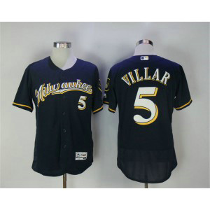 MLB Brewers 5 Jonathan Villar Navy Flexbase Men Jersey
