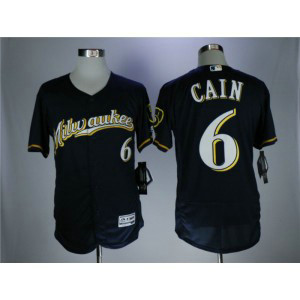 MLB Brewers 6 Lorenzo Cain Navy Flexbase Men Jersey