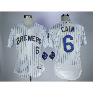 MLB Brewers 6 Lorenzo Cain White Flexbase Men Jersey