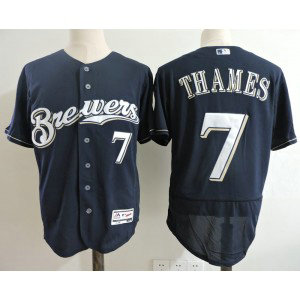 MLB Brewers 7 Eric Thames Navy Flexbase Men Jersey