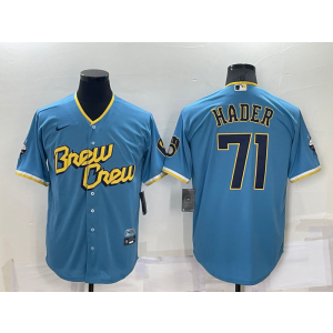 MLB Brewers 71 Josh Hader Powder Blue 2021 City Connect Cool Base Men Jersey