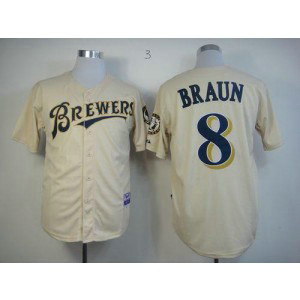 MLB Brewers 8 Ryan Braun Cream YOUniform Cool Base Men Jersey