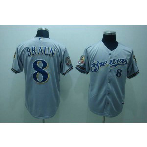 MLB Brewers 8 Ryan Braun Grey Men Jersey