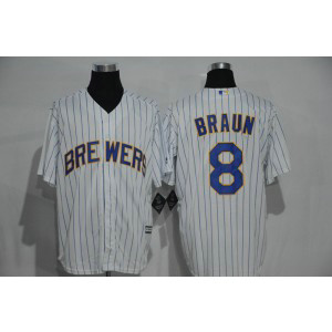 MLB Brewers 8 Ryan Braun White Men Jersey