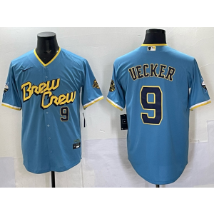 MLB Brewers 9 Uecker Blue City Nike Cool Base Men Jersey