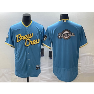 MLB Brewers Blank Blue 2021 City Connect Baseball Logo Nike Cool Base Men Jersey