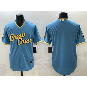 MLB Brewers Blank Blue Nike Cool Base Men Jersey