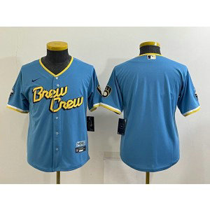 MLB Brewers Blank Powder Blue 2021 City Connect Cool Base Youth Jersey