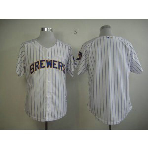 MLB Brewers Blank White (Blue Strip) Men Jersey