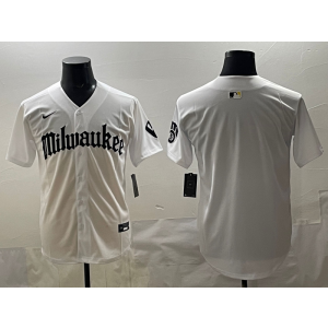 MLB Brewers Blank White Nike Cool Base Men Jersey
