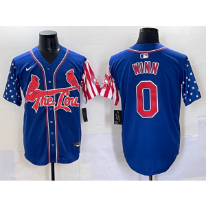 MLB Cardinals 0 Winn Blue USA Flag Nike Cool Base Men Jersey