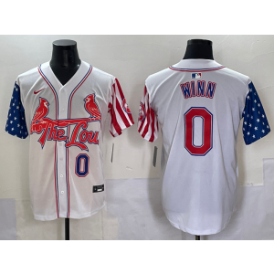 MLB Cardinals 0 Winn White USA Flag Nike Cool Base Men Jersey