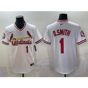 MLB Cardinals 1 O.Smith White Throwback Men Jersey