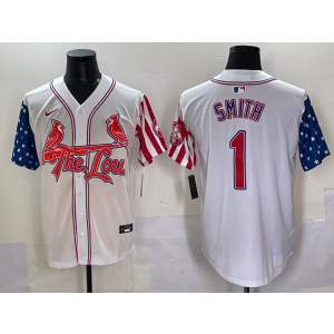 MLB Cardinals 1 O.Smith White USA Flag Nike Cool Base Men Jersey
