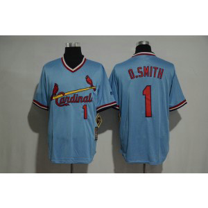 MLB Cardinals 1 Ozzie Smith Light Blue Cooperstown Throwback Men Jersey