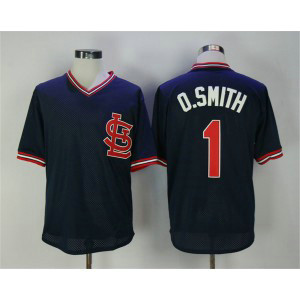 MLB Cardinals 1 Ozzie Smith Navy 1994 Cooperstown Collection Men Jersey