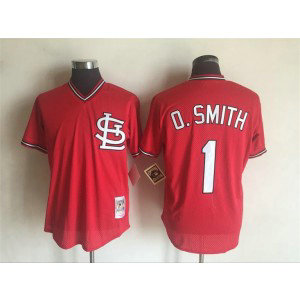 MLB Cardinals 1 Ozzie Smith O.Smith Red 1996 Authentic Mesh BP Mitchell and Ness Men Jersey