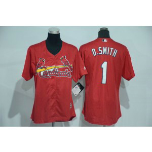 MLB Cardinals 1 Ozzie Smith Red Women Jersey