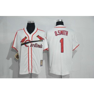 MLB Cardinals 1 Ozzie Smith White Home Majestic Cool Base Cooperstown Collection Men Jersey