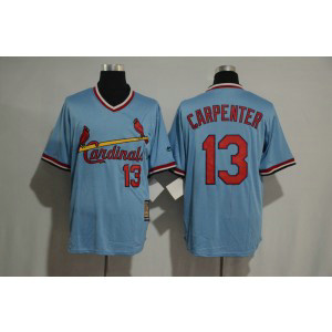 MLB Cardinals 13 Matt Carpenter Light Blue Cooperstown Throwback Men Jersey