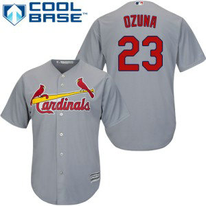 MLB Cardinals 23 Marcell Ozuna Gray Cool Base Men Jersey