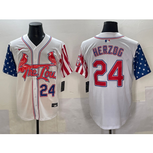 MLB Cardinals 24 Whitey Herzog White USA Flag Nike Cool Base Men Jersey