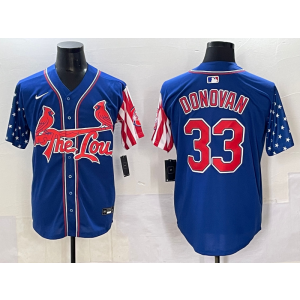 MLB Cardinals 33 Donovan Blue USA Flag Nike Cool Base Men Jersey