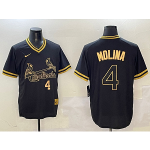 MLB Cardinals 4 Yadier Molina Black Gold Nike Cool Base Men Jersey