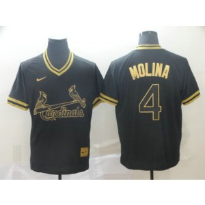 MLB Cardinals 4 Yadier Molina Black Gold Nike Cooperstown Legend V Neck Men Jersey