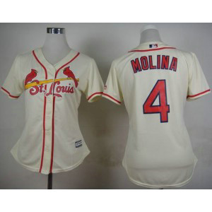 MLB Cardinals 4 Yadier Molina Cream Alternate Women Jersey