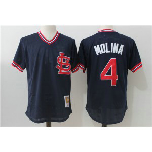 MLB Cardinals 4 Yadier Molina Navy BlueMitchell and Ness Throwback Men Jersey