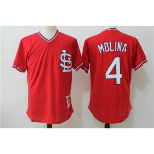 MLB Cardinals 4 Yadier Molina Red Mitchell and Ness Throwback Men Jersey