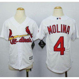 MLB Cardinals 4 Yadier Molina White Cool Base Youth Jersey