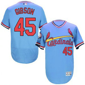 MLB Cardinals 45 Bob Gibson Light Blue Cooperstown Collection Flexbase Men Jersey