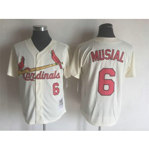 MLB Cardinals 6 Stan Musial Cream Mitchell and Ness Throwback Men Jersey