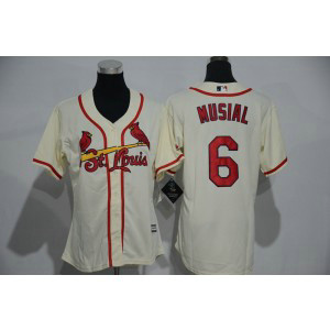 MLB Cardinals 6 Stan Musial Cream Women Jersey