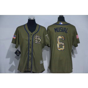 MLB Cardinals 6 Stan Musial Green Salute to Service Women Jersey