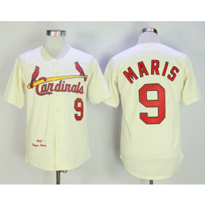 MLB Cardinals 9 Roger Maris Cream 1967 Mitchell & Ness Throwback Men Jersey