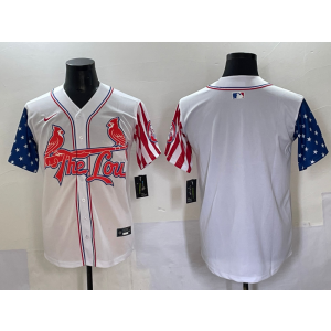 MLB Cardinals Blank White USA Flag Nike Cool Base Men Jersey 1