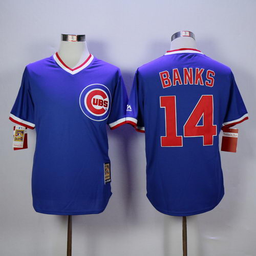 MLB Chicago Chicago Cubs #14 Ernie Banks Blue Throwback Jersey