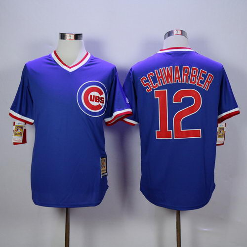 MLB Chicago Cubs #12 Kyle Schwarber Blue Throwback Jersey