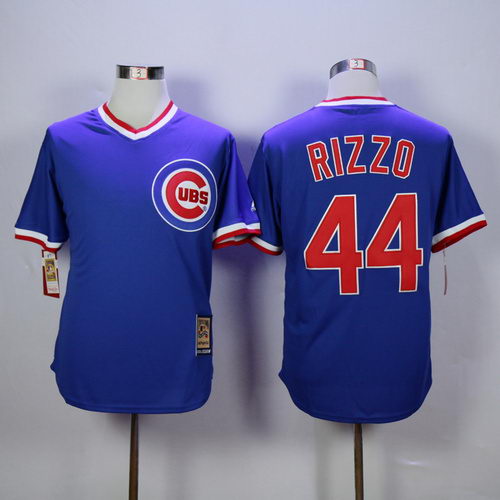 MLB Chicago Cubs #44 Anthony Rizzo Blue Throwback Jersey