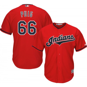 MLB Cleveland Indians 66 Yasiel Puig Coolbase Red Men Jersey
