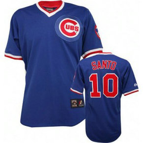 MLB Cubs 10 Ron Santo Blue Mitchell and Ness Throwback Men Jersey