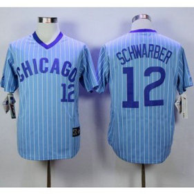 MLB Cubs 12 Kyle Schwarber Blue(White Strip) Cooperstown Throwback Men Jersey