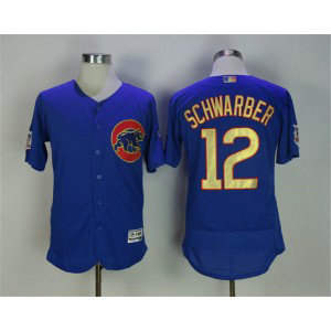 MLB Cubs 12 Kyle Schwarber Blue World Series Champions Gold Program Flexbase Men Jersey
