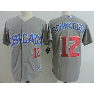 MLB Cubs 12 Kyle Schwarber Grey Cool Base Men Jersey
