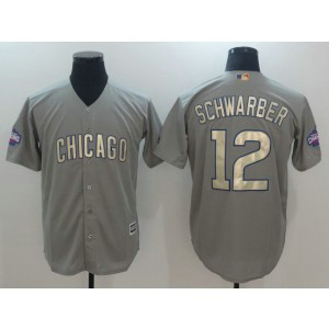 MLB Cubs 12 Kyle Schwarber Grey World Series Champions Gold Program Cool Base Men Jersey